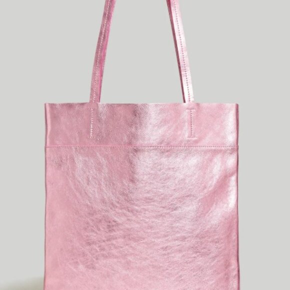 Madewell Handbags - Madewell The Magazine Tote Shoulder Bag Leather Metallic Pink Laptop Bag NWT